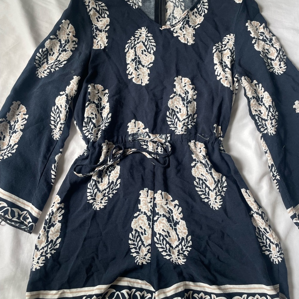 Blue and white long sleeve romper